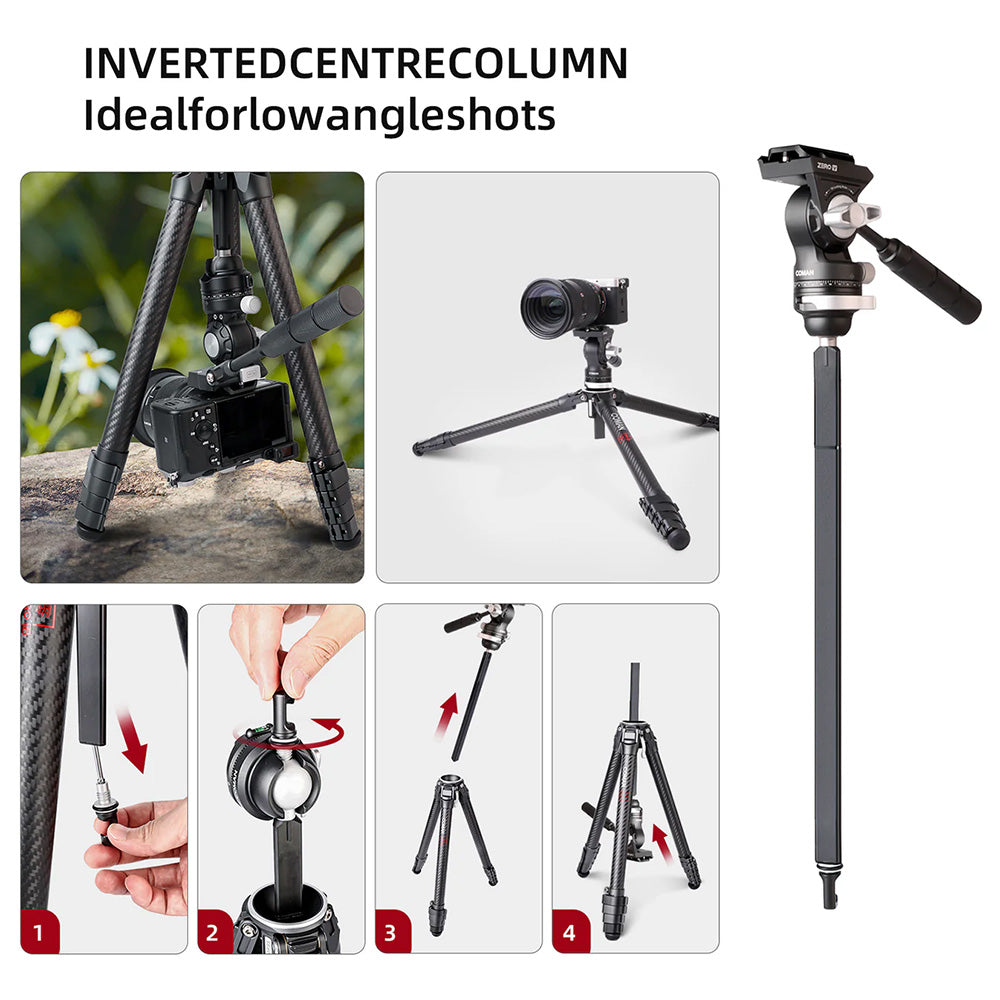RefBall & COMAN Zero V Carbon Fiber Travel Video Tripod with Arca Quick Release for DSLR - RefBall Store