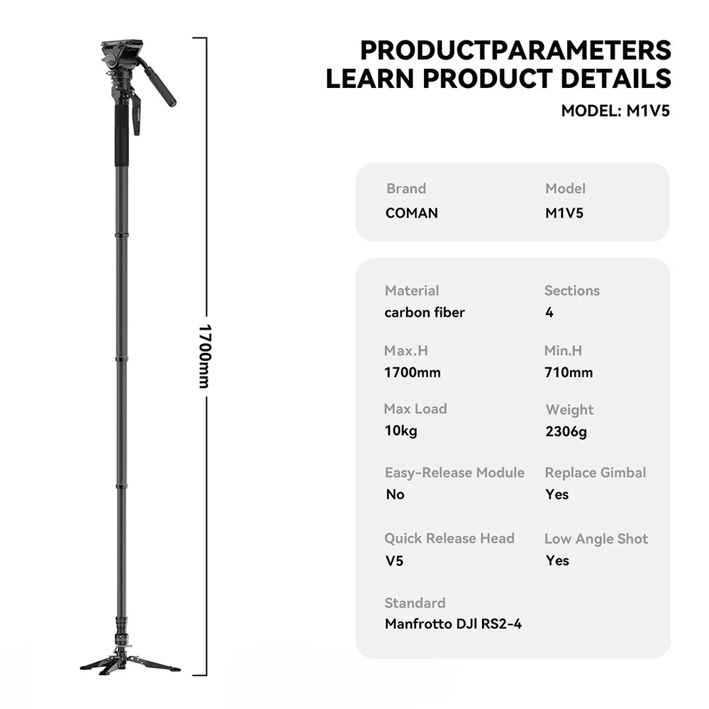 RefBall & COMAN M1 Portable Lightweight Carbon Fiber Monopod - RefBall Store