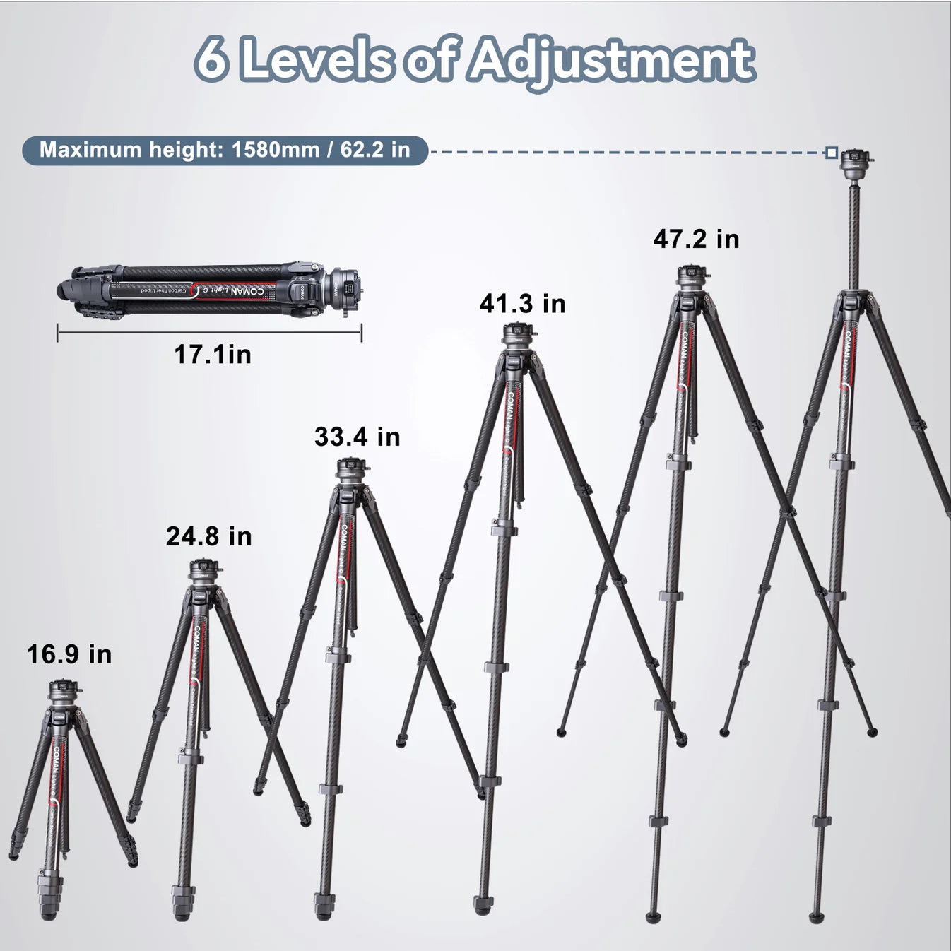 RefBall & Coman Light G Portable Compact Carbon Fiber Travel Lightweight Camera Tripod - RefBall Store