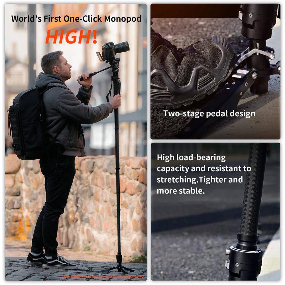 RefBall & COMAN M1 Pro Carbon Fiber Monopod 1645mm Quick Release Foot Lock 20kg Load - RefBall Store