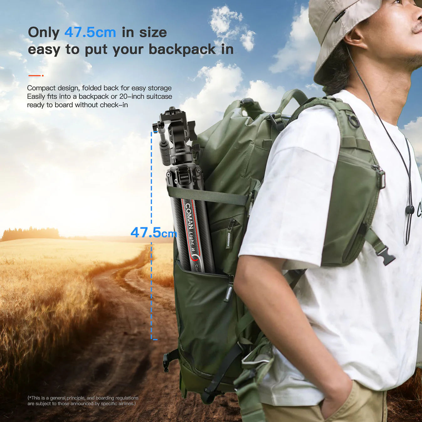 RefBall & Coman Light H 61" Carbon Fibre Travel Tripod with Fluid Head & Quick Release - RefBall Store