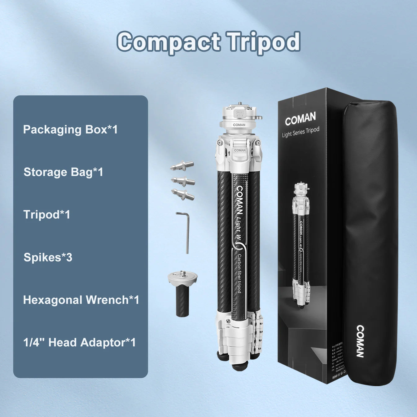 RefBall & Coman Light W White Portable Carbon Fiber DSLR Tripod With 360° Ball Head - RefBall Store