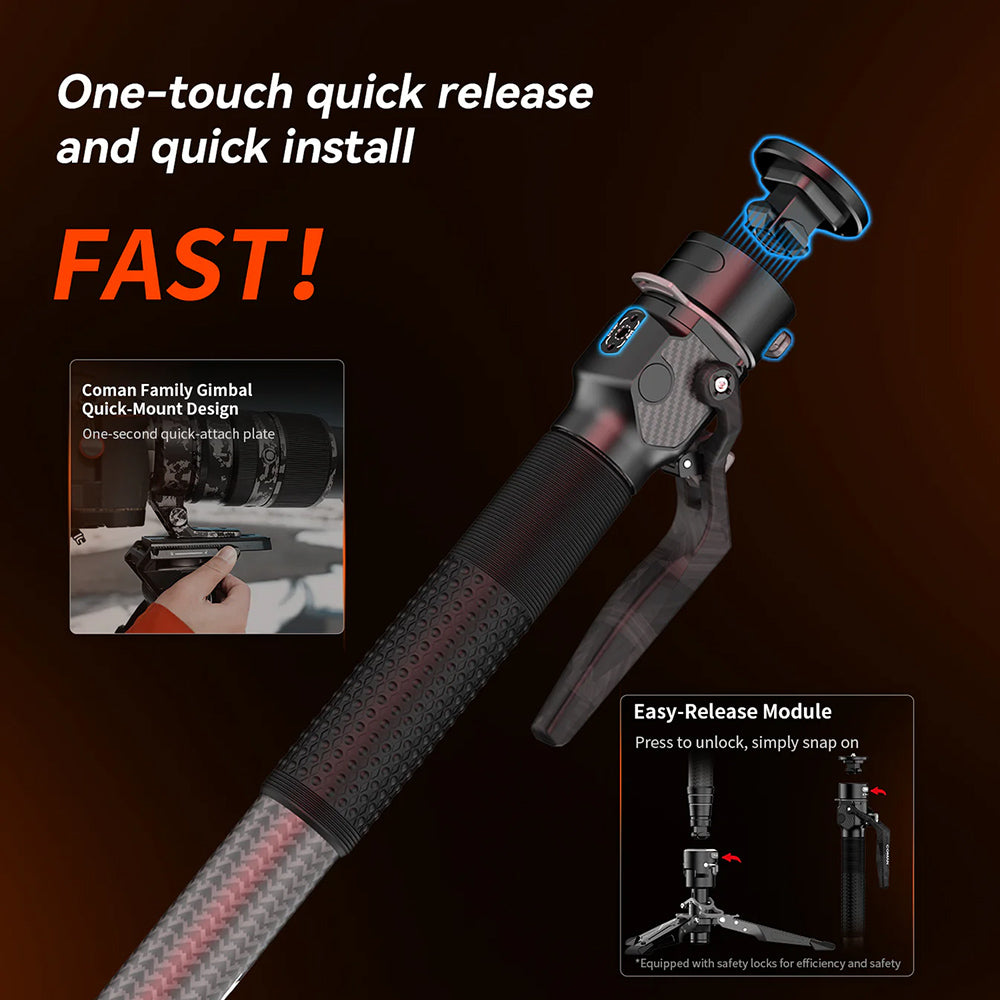 RefBall & COMAN M1 Pro Carbon Fiber Monopod 1645mm Quick Release Foot Lock 20kg Load - RefBall Store