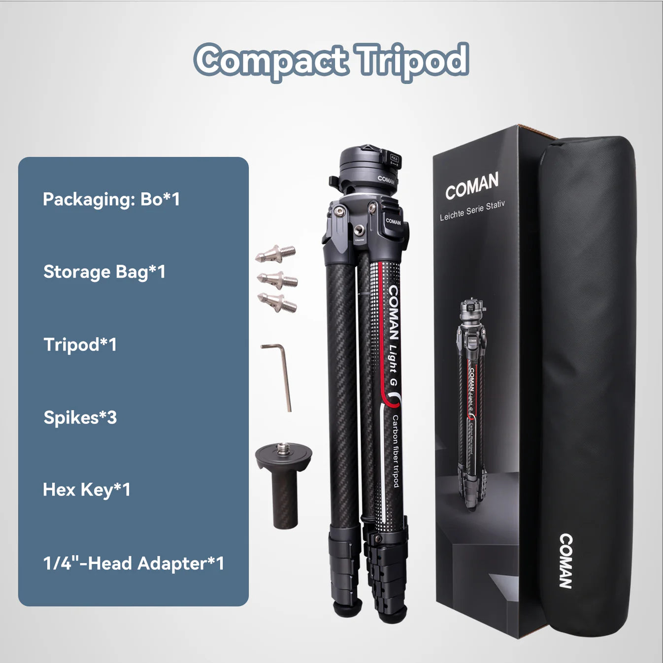 RefBall & Coman Light G Portable Compact Carbon Fiber Travel Lightweight Camera Tripod - RefBall Store