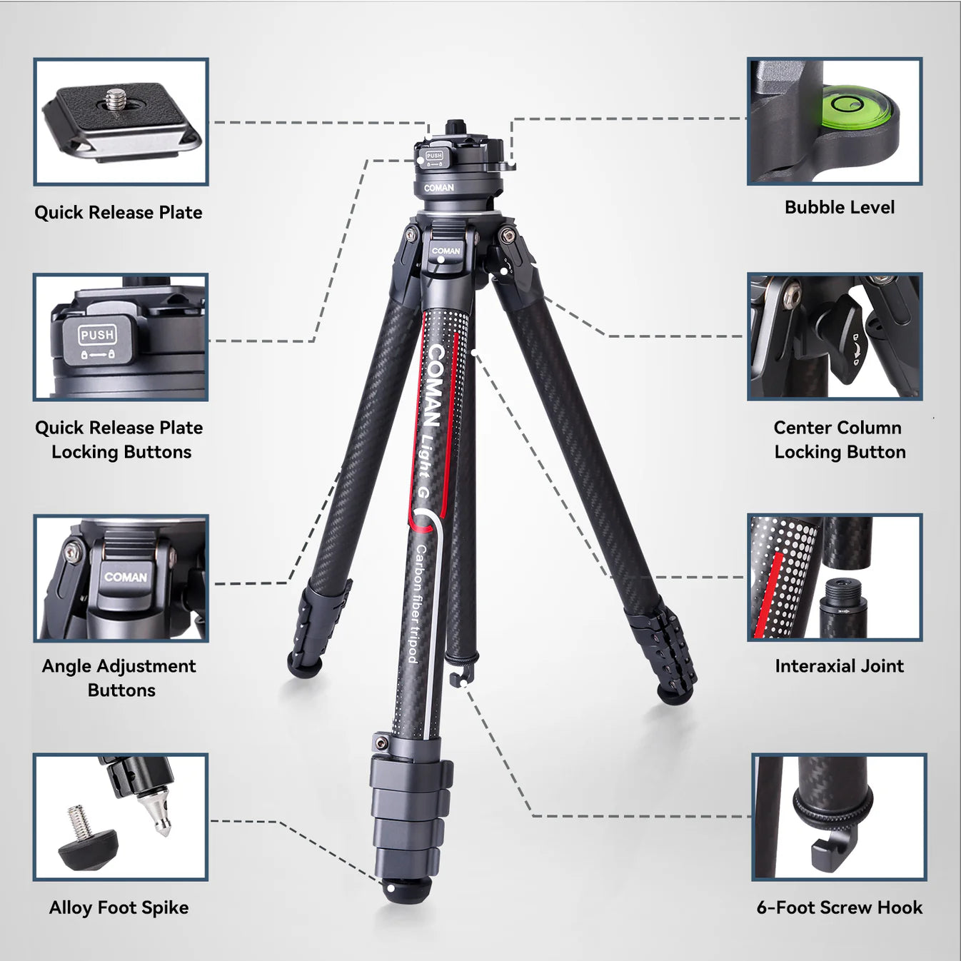 RefBall & Coman Light G Portable Compact Carbon Fiber Travel Lightweight Camera Tripod - RefBall Store