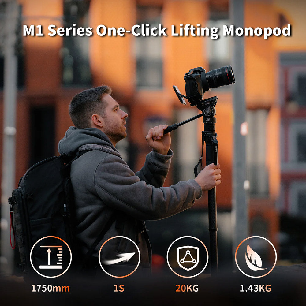 RefBall & COMAN M1 Pro V5 Camera Monopod with Fluid Head, One-Click Quick Release, and 1750mm Max Height - RefBall Store