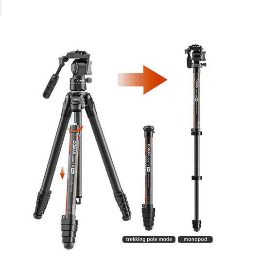 RefBall & Coman Light H Pro Carbon Fiber Tripod with 1-Second Lock/Unlock & Detachable Monopod - RefBall Store