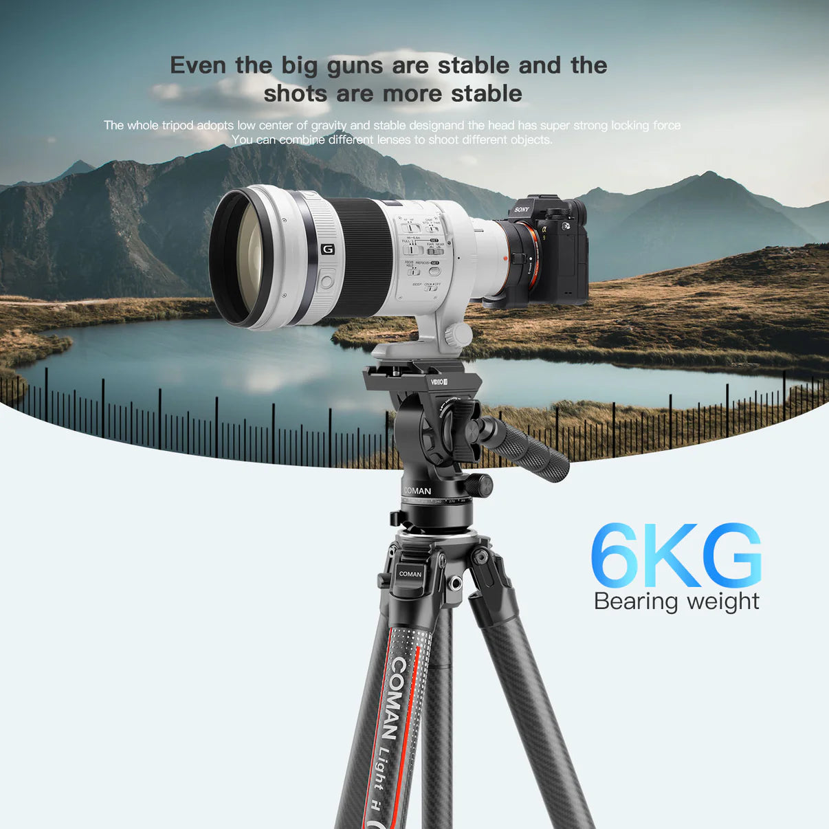 RefBall & Coman Light H 61" Carbon Fibre Travel Tripod with Fluid Head & Quick Release - RefBall Store