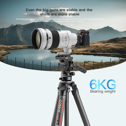 RefBall & Coman Light H 61" Carbon Fibre Travel Tripod with Fluid Head & Quick Release - RefBall Store