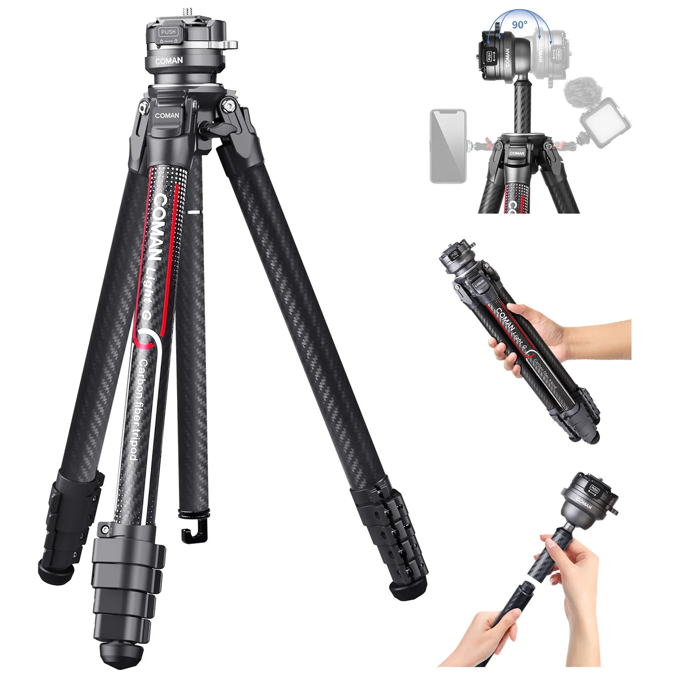 RefBall & Coman Light G Portable Compact Carbon Fiber Travel Lightweight Camera Tripod - RefBall Store