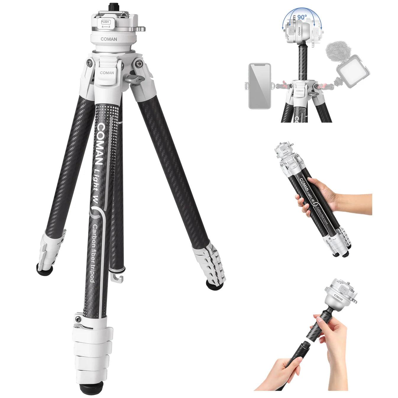 RefBall & Coman Light W White Portable Carbon Fiber DSLR Tripod With 360° Ball Head - RefBall Store