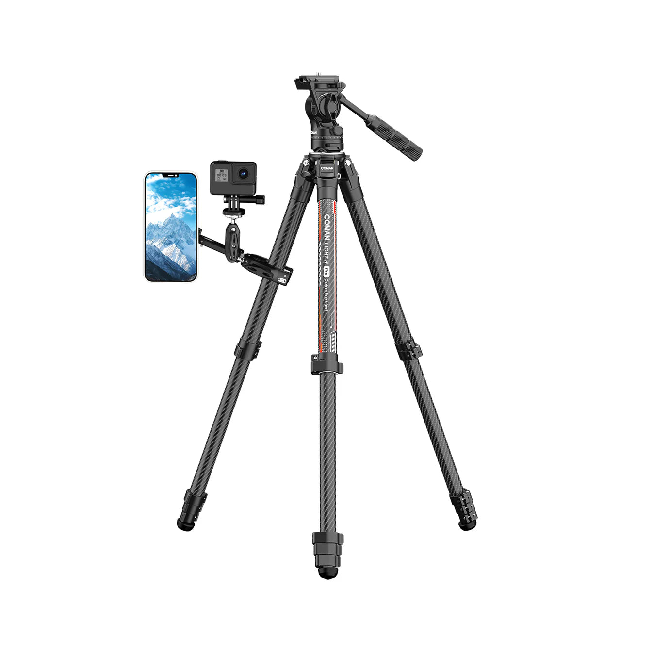 RefBall & Coman Light H Pro Carbon Fiber Tripod with 1-Second Lock/Unlock & Detachable Monopod - RefBall Store