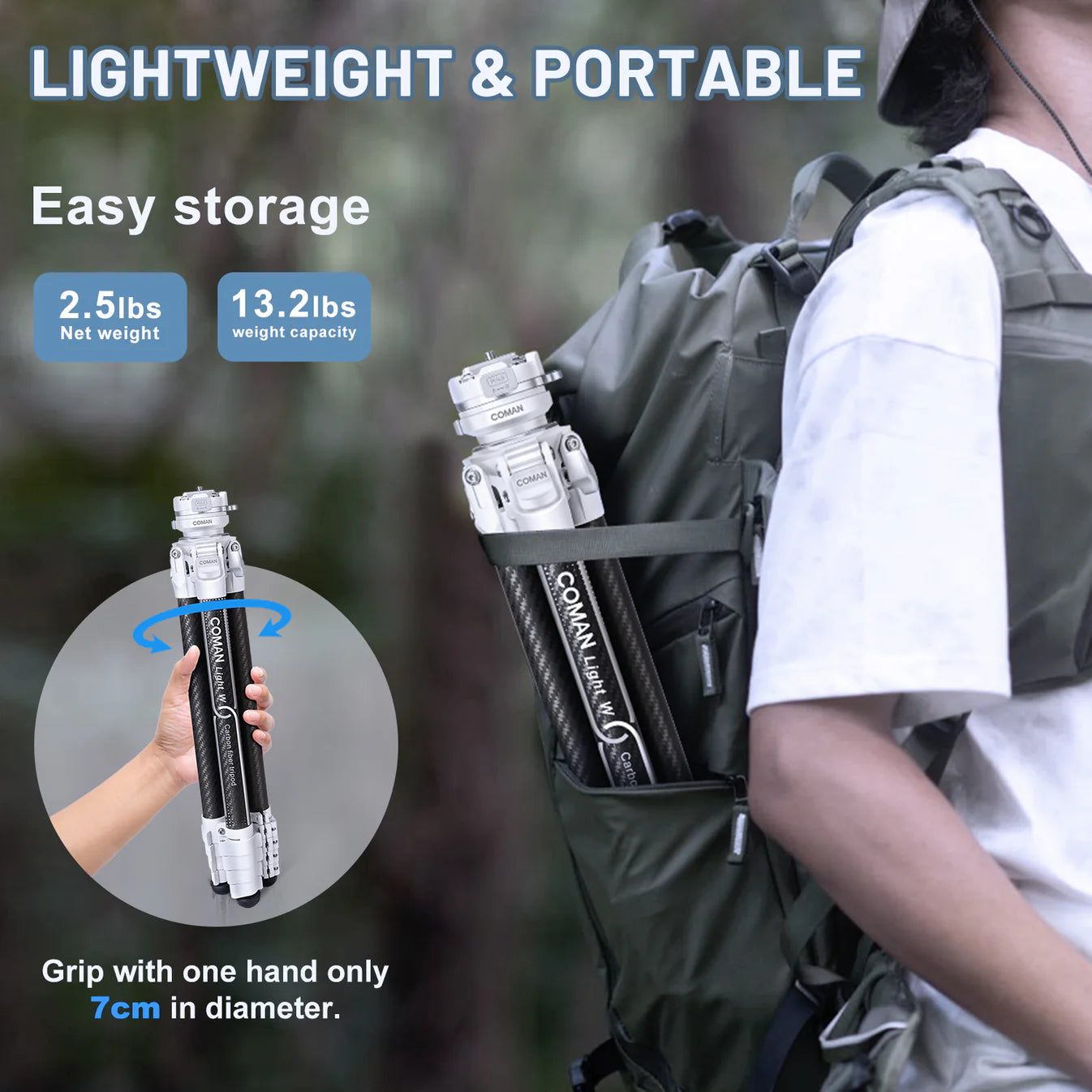 RefBall & Coman Light W White Portable Carbon Fiber DSLR Tripod With 360° Ball Head - RefBall Store