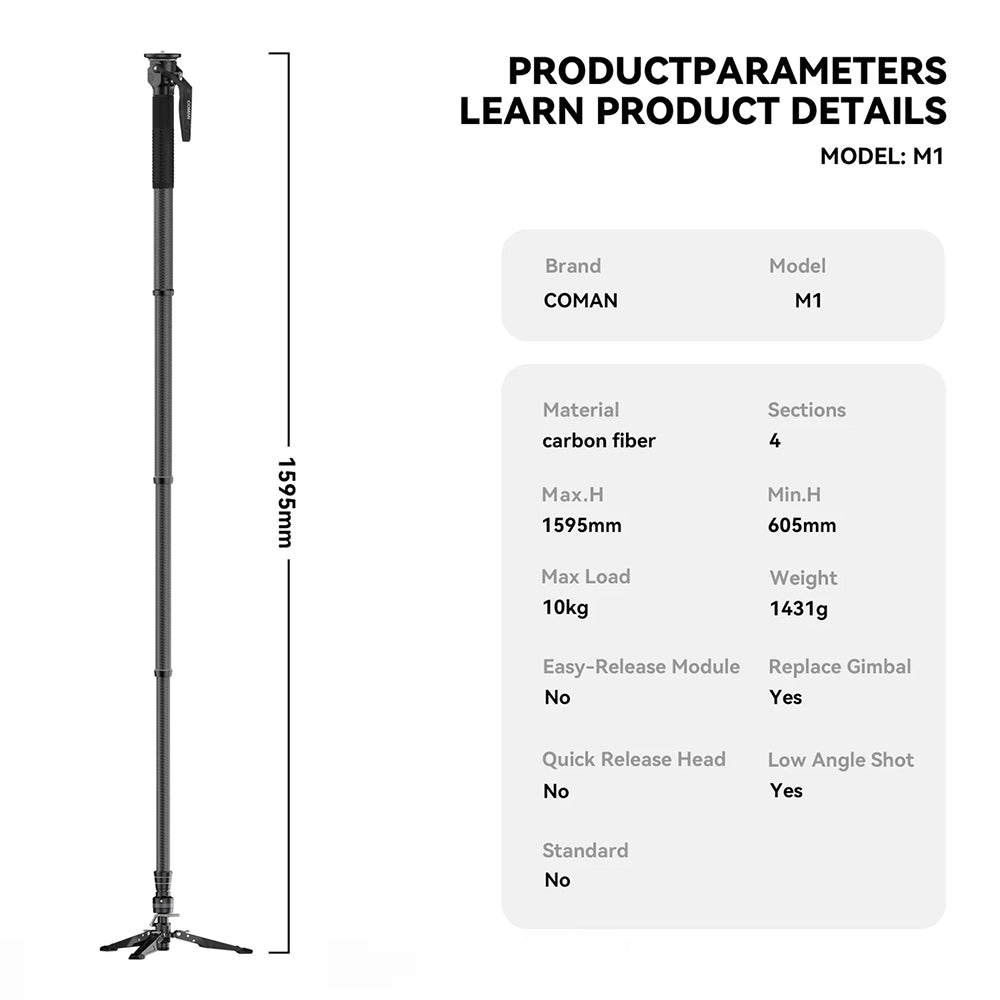 RefBall & COMAN M1 Portable Lightweight Carbon Fiber Monopod - RefBall Store