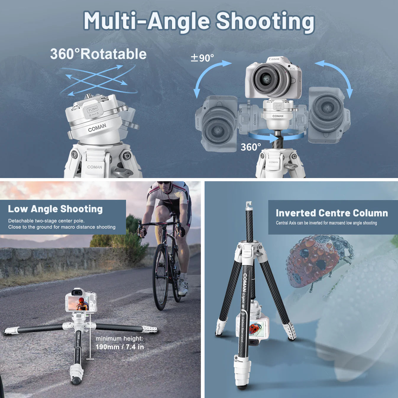 RefBall & Coman Light W White Portable Carbon Fiber DSLR Tripod With 360° Ball Head - RefBall Store