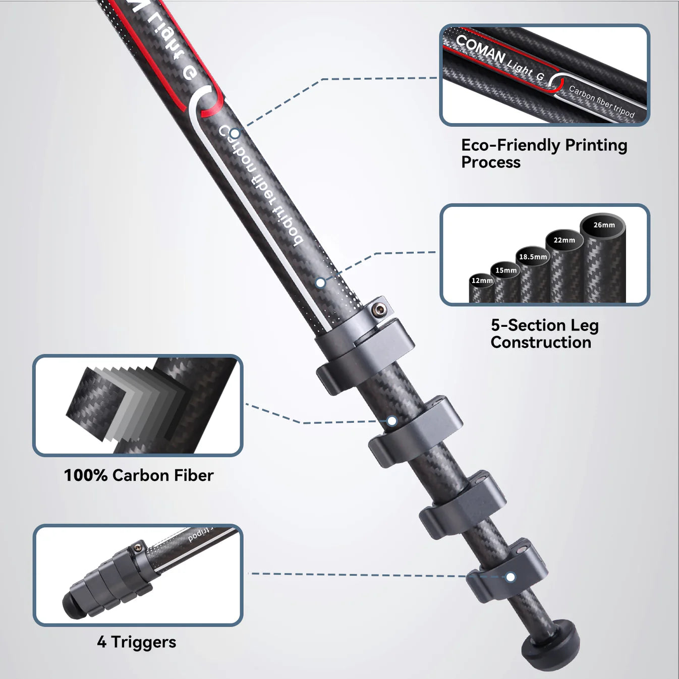 RefBall & Coman Light G Portable Compact Carbon Fiber Travel Lightweight Camera Tripod - RefBall Store